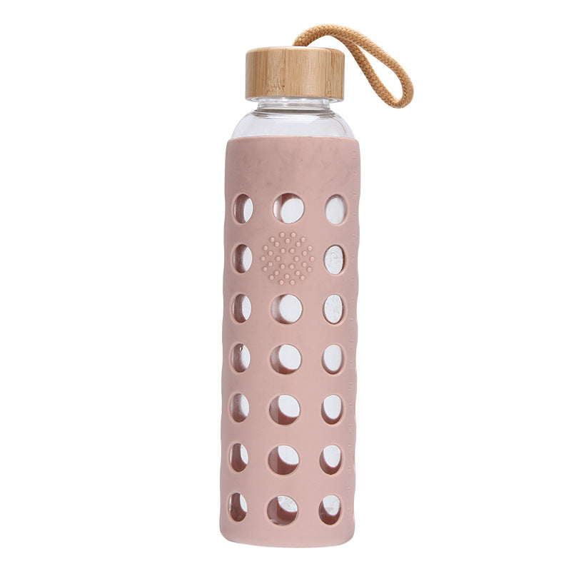 Glass Water Bottle with Silicone Sleeve – 600ml