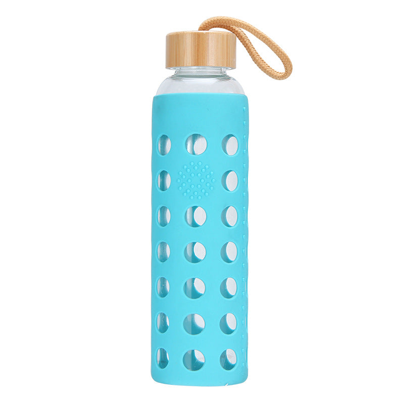 Glass Water Bottle with Silicone Sleeve – 600ml