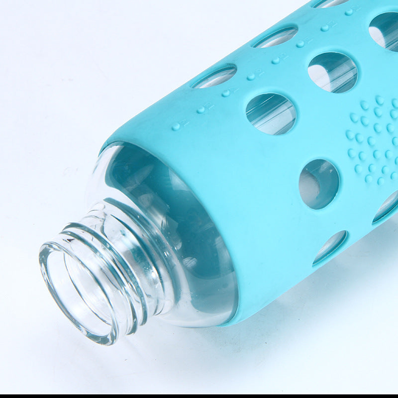 Glass Water Bottle with Silicone Sleeve – 600ml