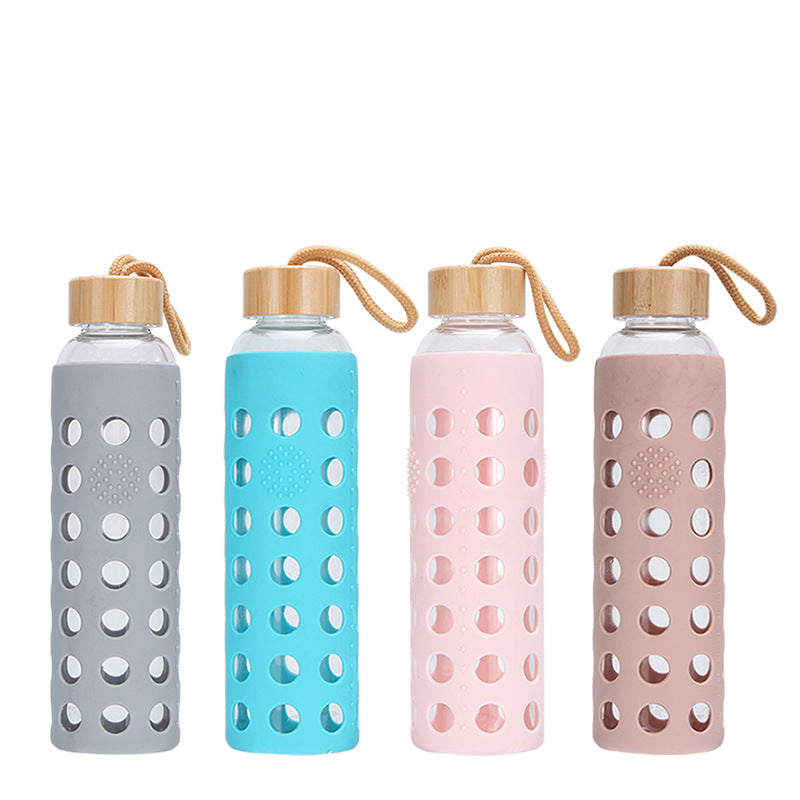 Glass Water Bottle with Silicone Sleeve – 600ml